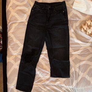 American Eagle Outfitters Black Distressed High-Rise Jeans